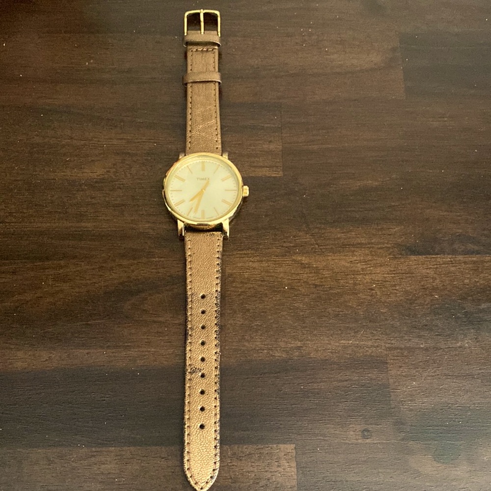 Timex gold leather strap watch